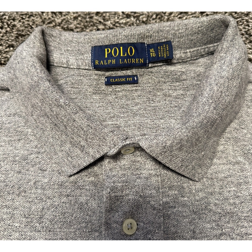 Ralph Lauren Gray Polo Collared ClassicFit Cotton Mens Size XL Preppy Black Pony